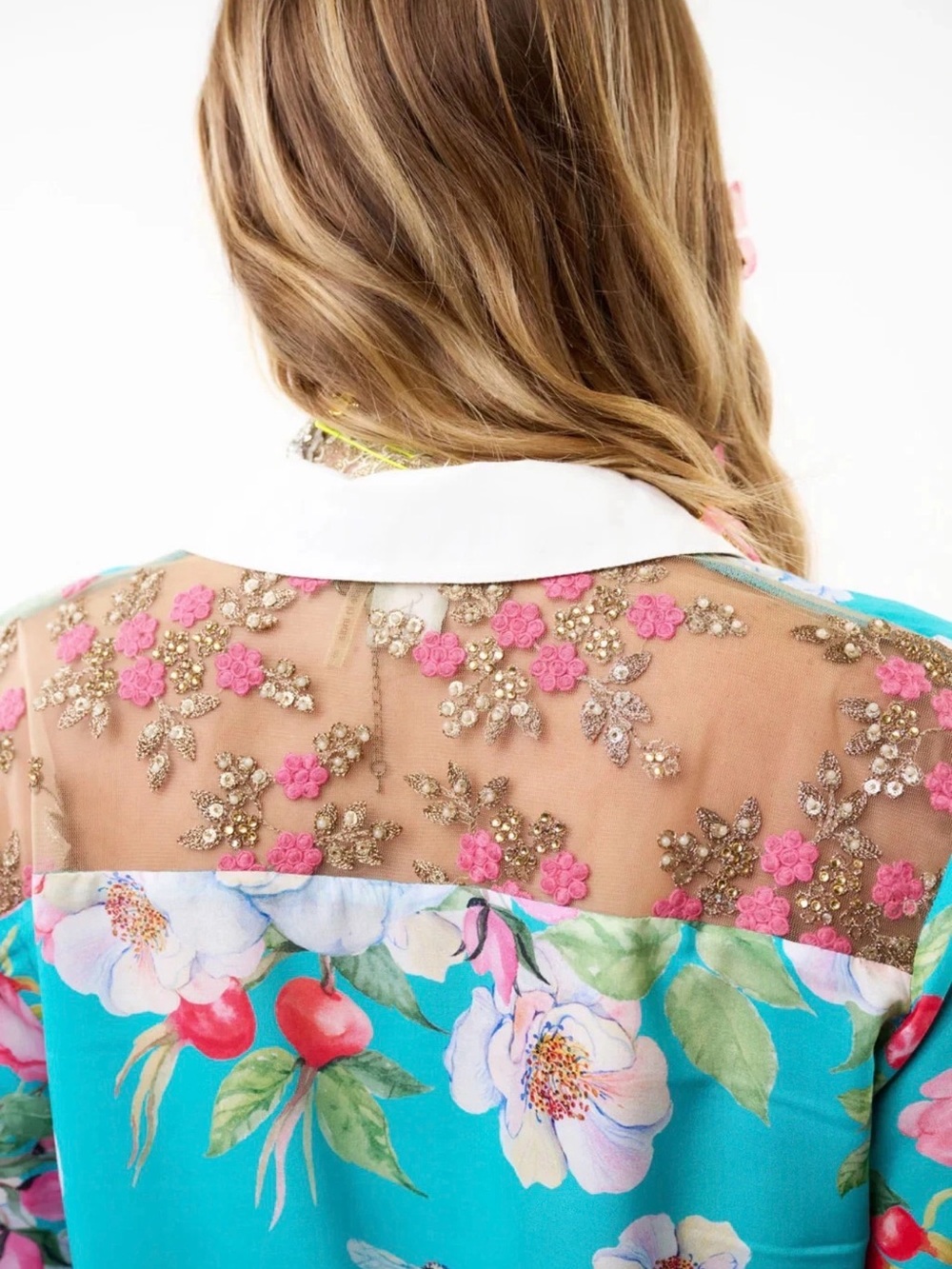Aratta La Ville Rose Shirt in Aqua Floral, NWT - Picture 3 of 5